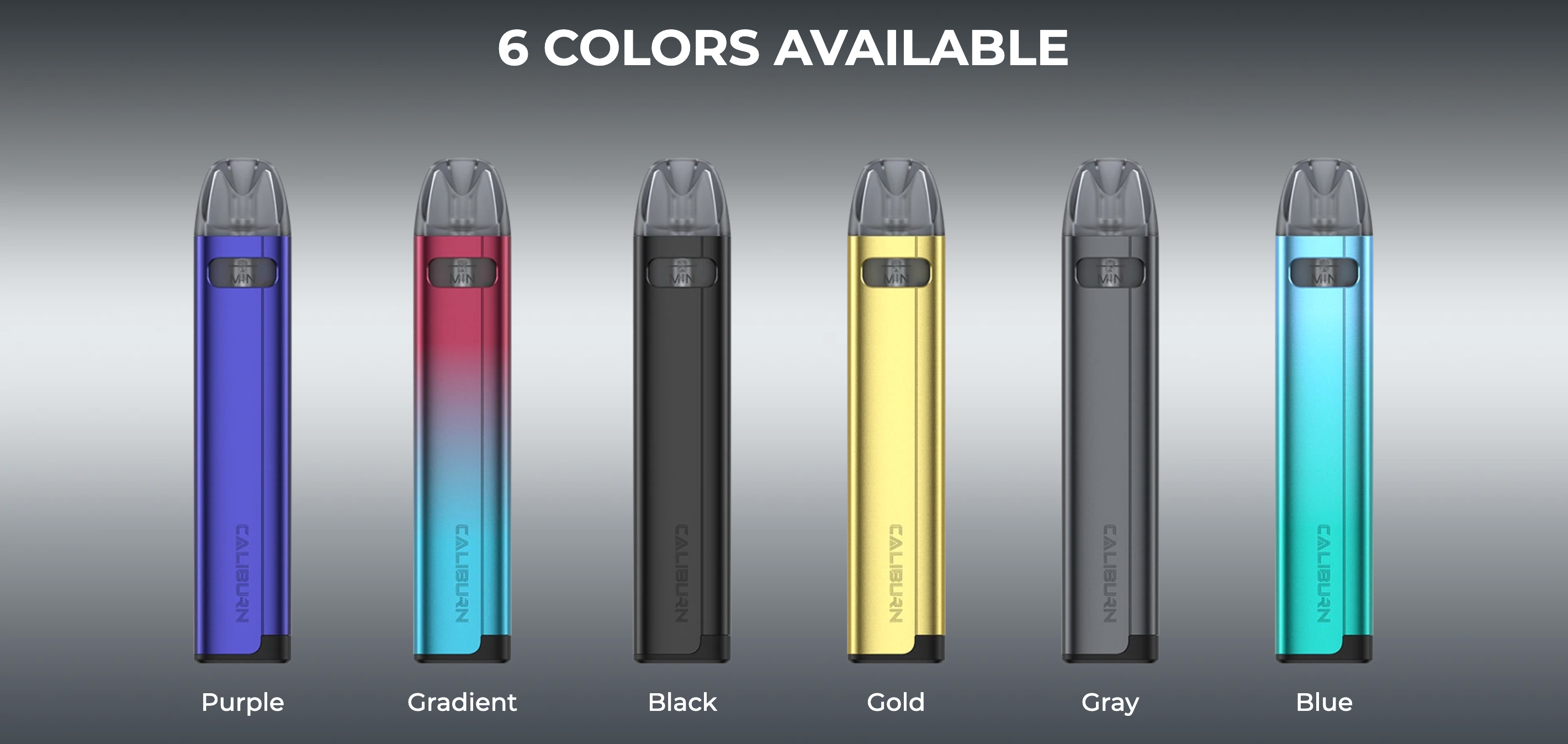 Uwell Caliburn A2S Pod Mod 6 renk seçeneği (Mor, Gradyan, Siyah, Altın, Gri, Mavi)